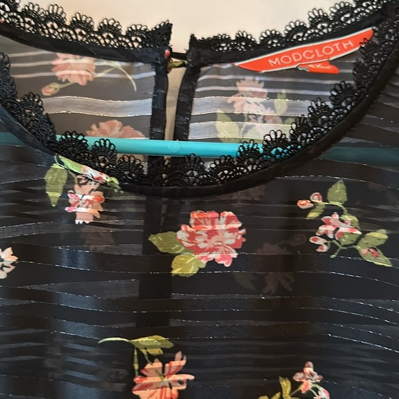 ModCloth Semi Sheer Black Floral Blouse - Picture 3 of 7